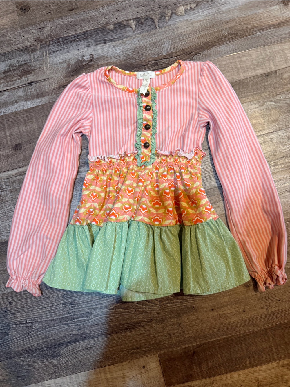 Matilda Jane Pink, Green & Orange Tiered Skirted Top Sz 6